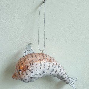 NEW Ocean Dolphin Porpoise Love Words Newsprint Holiday Christmas Tree Ornament
